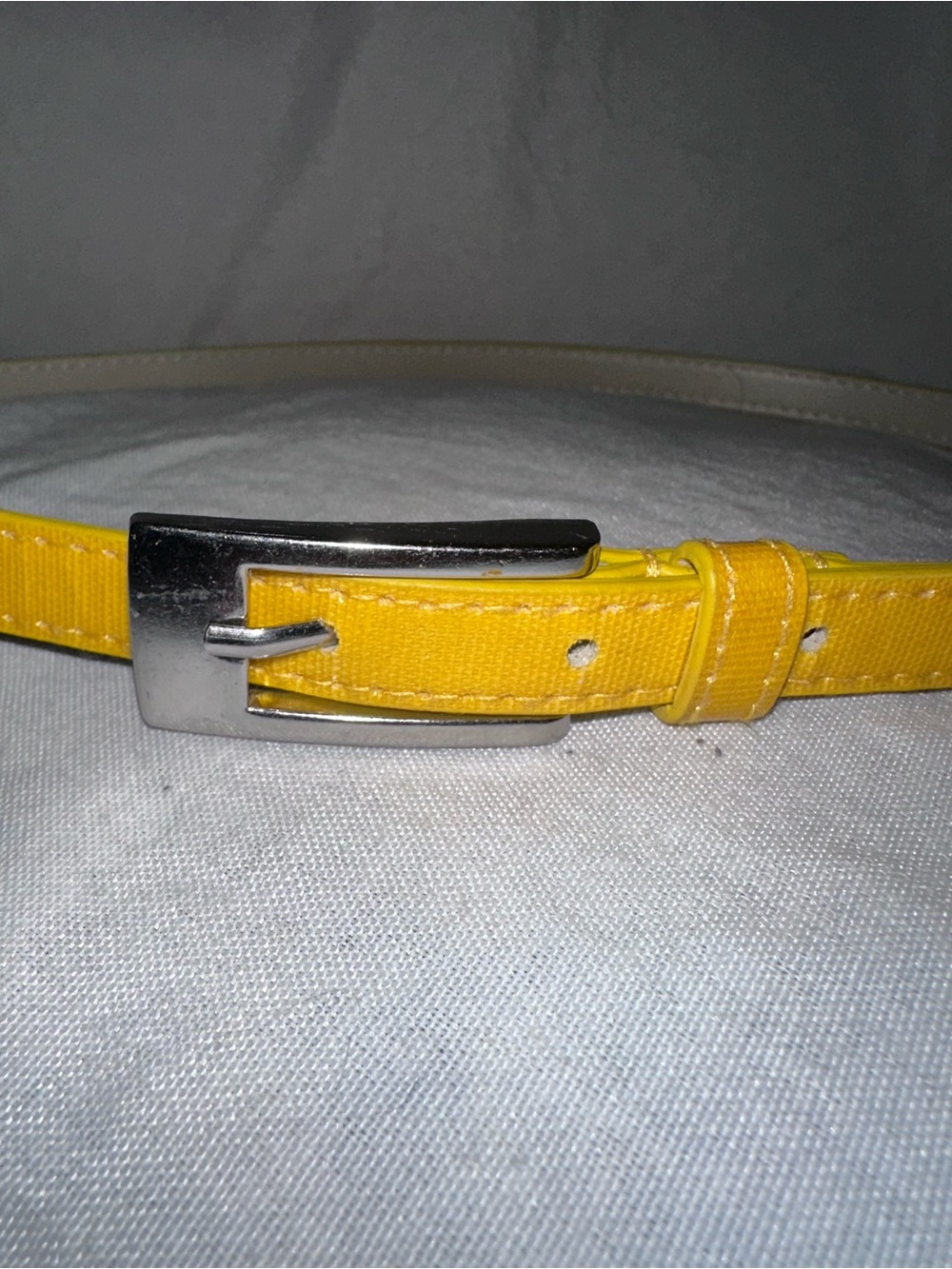 Yellow Skinny Leather Belt with Silver Buckle